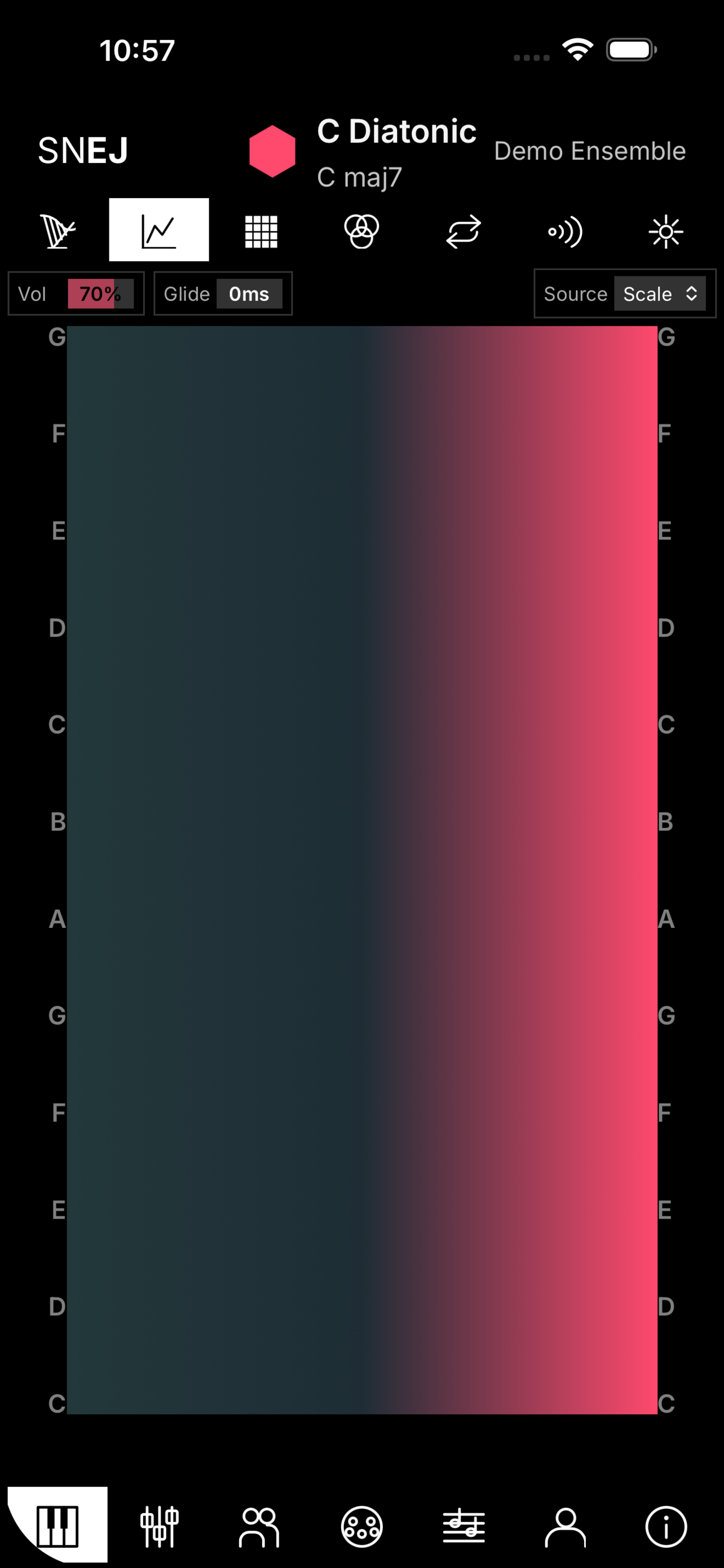 X/Y Lead on a phone: a full-screen pad played by touch or tilt